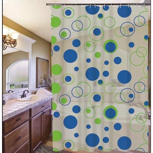 Rèm phòng tắm cửa sổ họa tiết vòng tròn xanh
