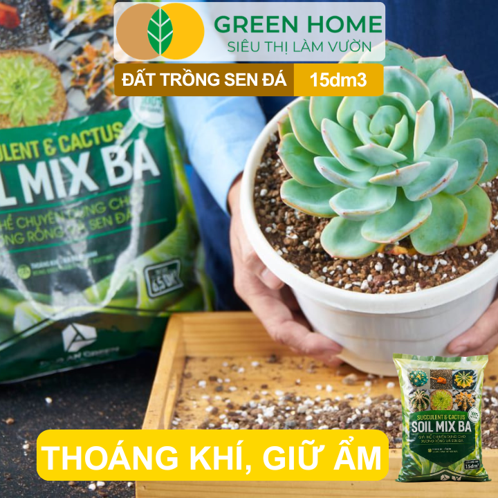 Đất Trồng Sen Đá GreenHome, Soil Mix BA, Bao 15dm3 ~ 6kg, Trộn Sẵn, 70% Đá Khoáng, Thoát Nước Tốt