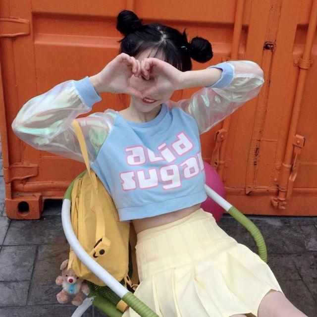 Croptop tay phối lụa