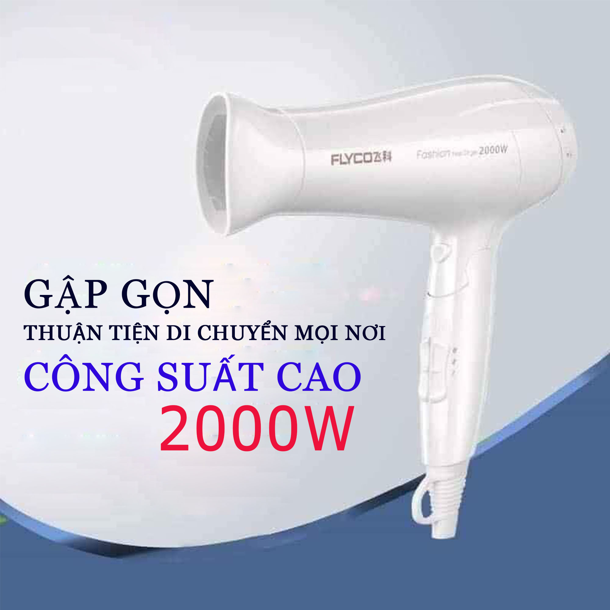 Máy sấy tóc FLYCO FH6232, công suất lớn 2000W, 2 chiều nóng lạnh, có thể gấp gọn- Hàng chính hãng