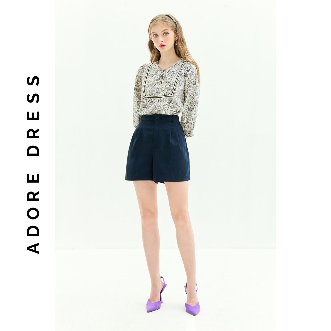 Áo sơ mi top tunic style thô lụa hoạ tiết tunic 313TO1028 ADORE DRESS