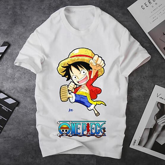 Áo thun Nam Nữ Không cổ ONEPIECE LUFFY NHÍ NHẢNH MSOP-17 mẫu mới cực đẹp, có size bé cho trẻ em / áo thun Anime Manga Unisex Nam Nữ, áo phông thiết kế cổ tròn basic cộc tay thoáng mát