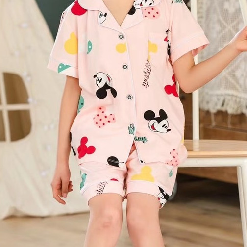 Bộ Pijama cộc tay hình mickey xuất Hàn bé gái 2-14 tuổi