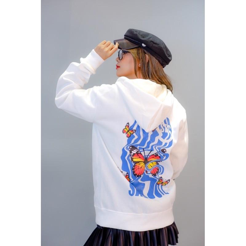 Áo khoác nữ nỉ bông hàng qc form rộng unisex hàng qc khoá zip in TUS.N BƯỚM - CANDA 3357