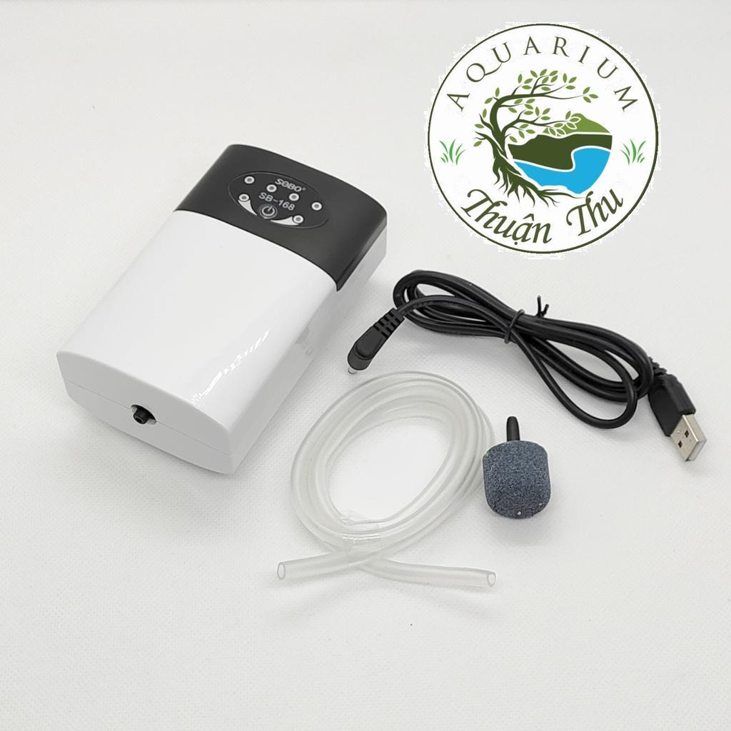 Máy Sủi Oxy Tích Điện 1 Vòi Sobo SB-168 ) - Phòng Cúp Điện Cho Hồ Cá