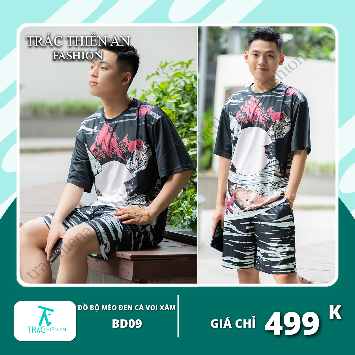 Quần áo bộ Mèo Đen và Cá Voi Xanh Unisex - Dành cho các cặp đôi và giới trẻ năng động cá tính