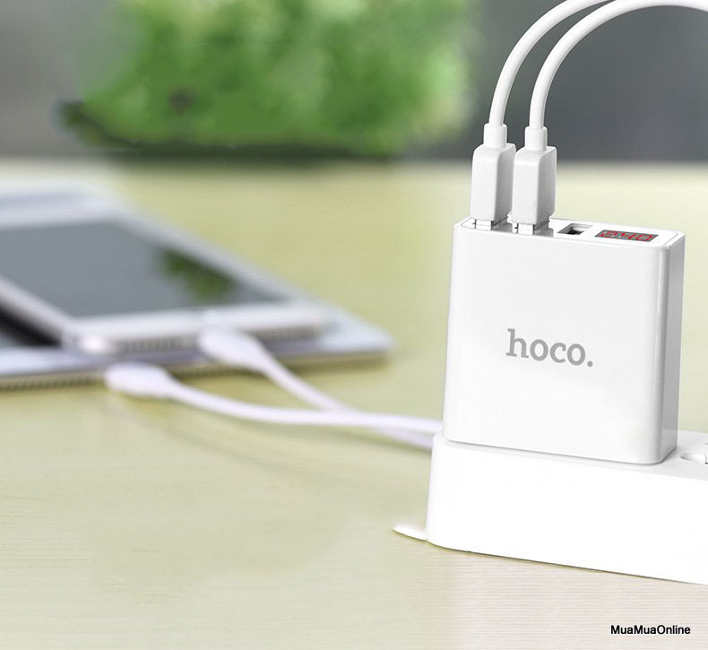 Cóc Sạc Hoco C15 3 Cổng Usb, Màn Led - Hàng Chính Hãng