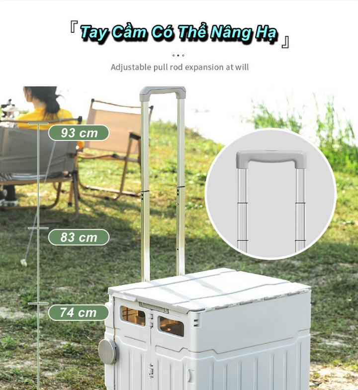 Xe Đẩy Hàng Gấp Gọn Đa Năng Folding Cart Trolley Cỡ Lớn 75L Có Nắp , 4 Bánh Xe Di Chuyển - Home and Garden