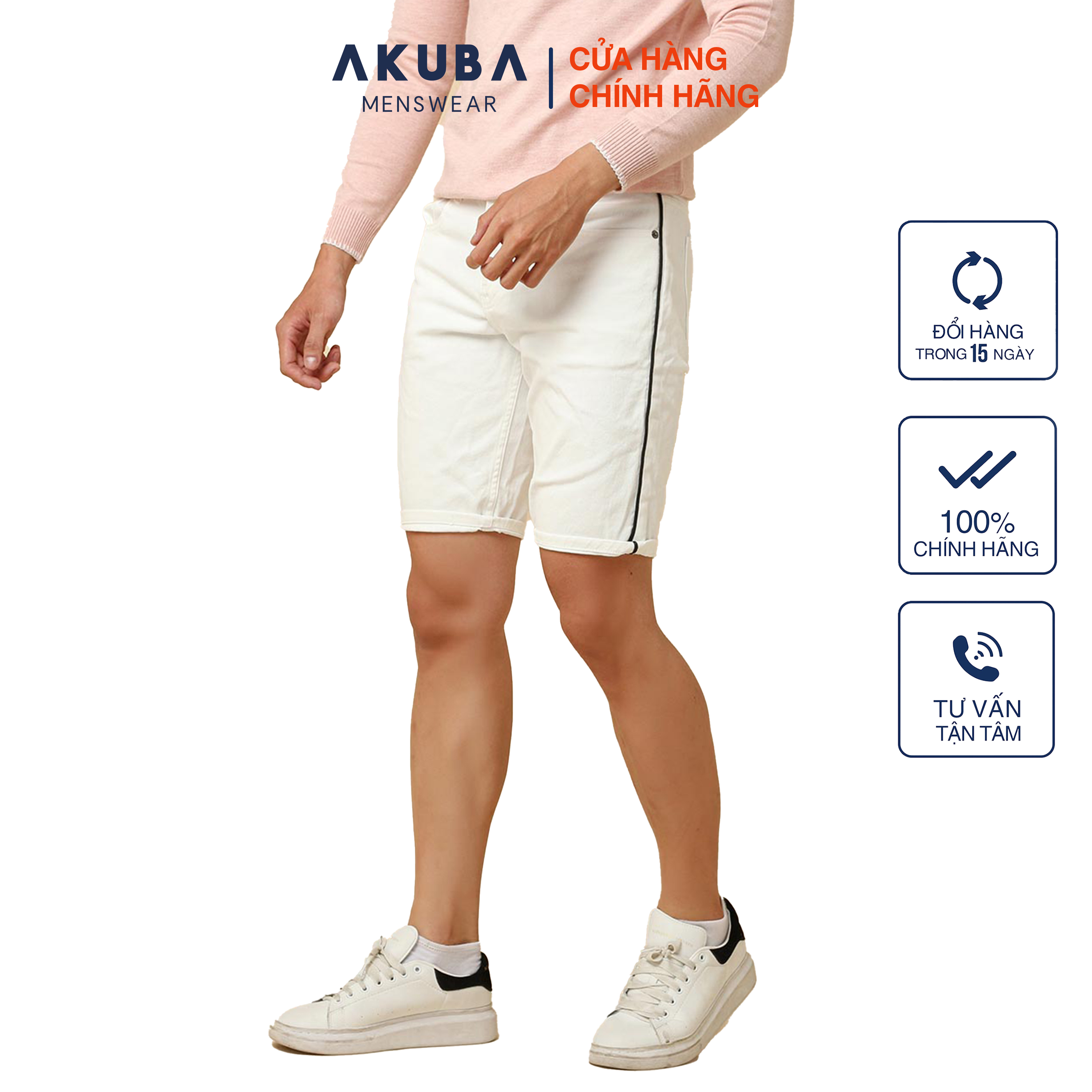 Quần Short Jean Nam Basic AKUBA Form Skinny, Chất vải Denim, Thoải mái vận động 01D1947