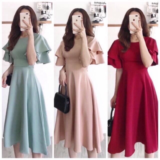 Đầm váy bo eo tay bèo 4 màu