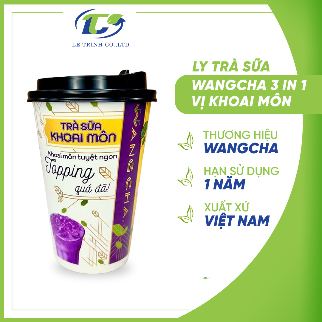 Ly Trà Sữa Wangcha vị khoai môn cao cấp - Trà Sữa Wangcha Vị Khoai Môn  thơm ngon, hấp dẫn - Bột Trà Sữa Khoai Môn chính hãng (100gr/ly)