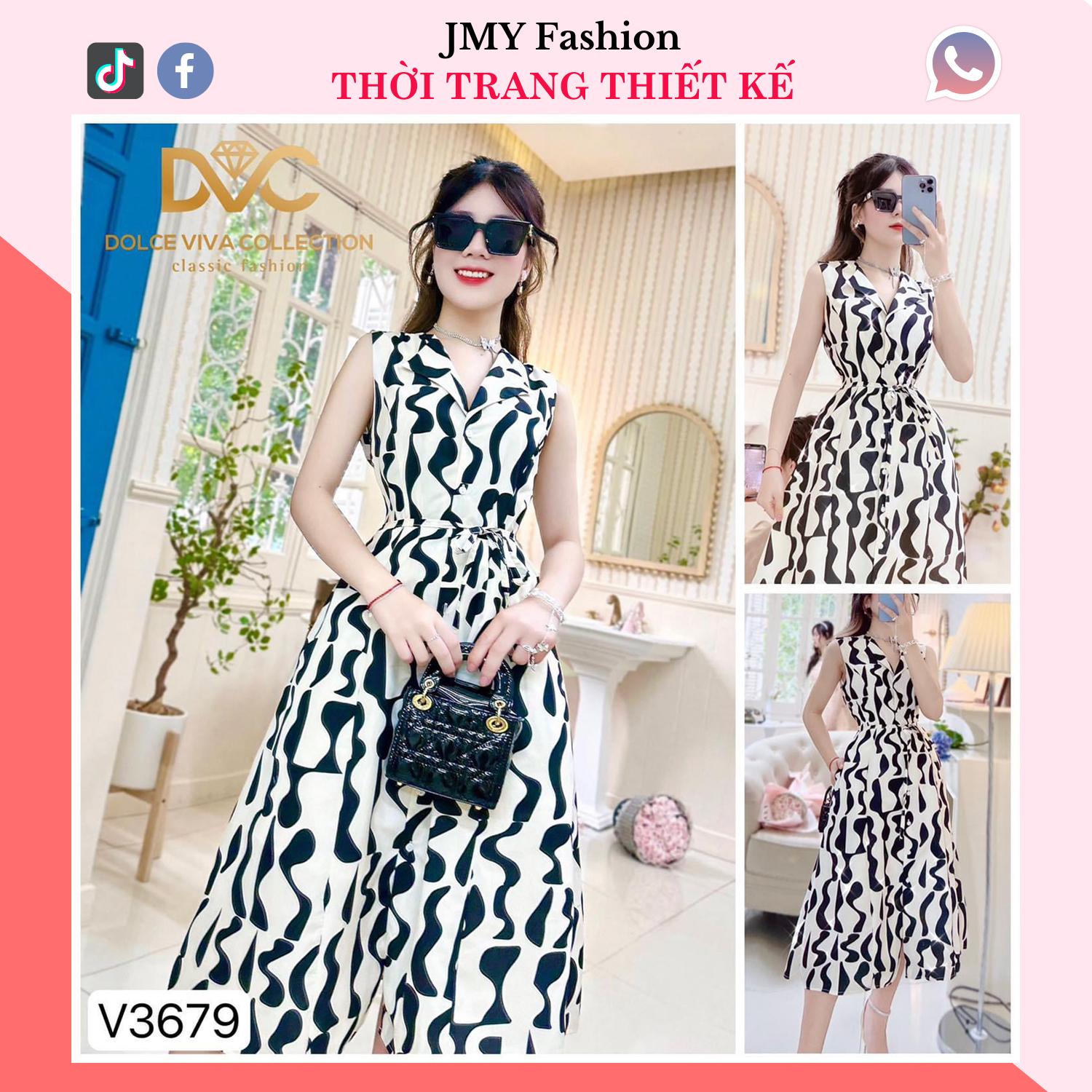V3679 Váy đen trắng sát nách cổ vest (tặng kèm đai) váy đầm A xoè dài đen trắng sang chảnh