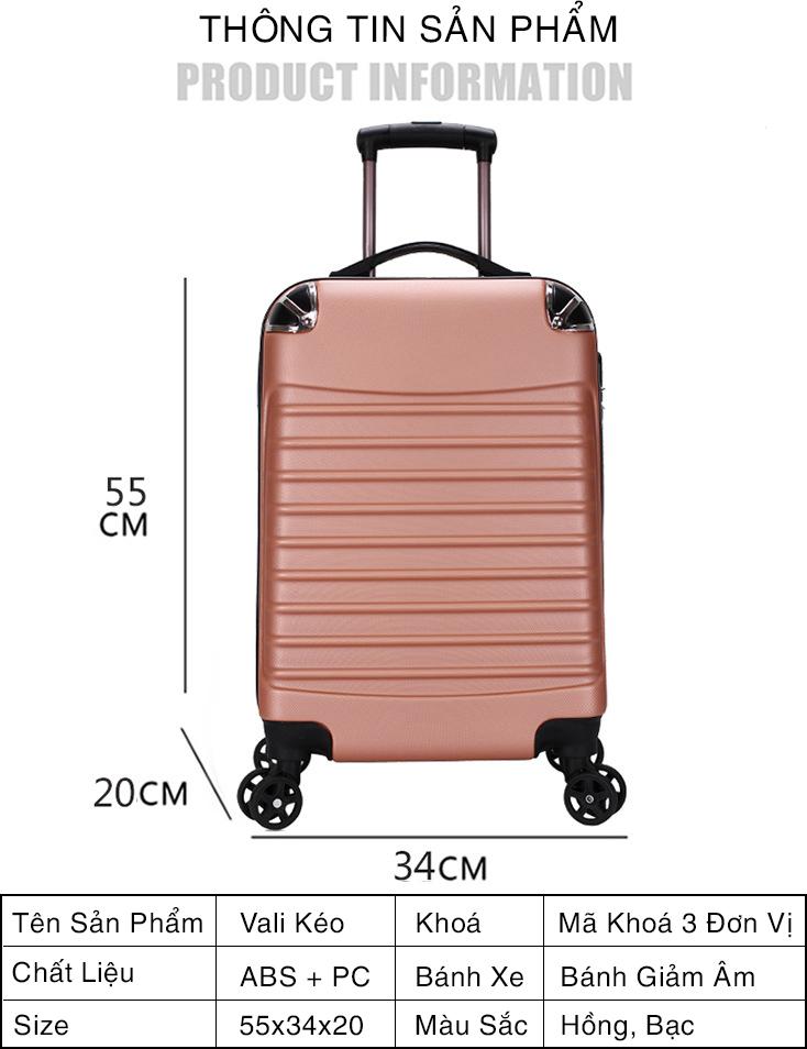 Vali du lịch tay kéo cao cấp chất liệu nhựa PC ABS chống va đập 20 inch