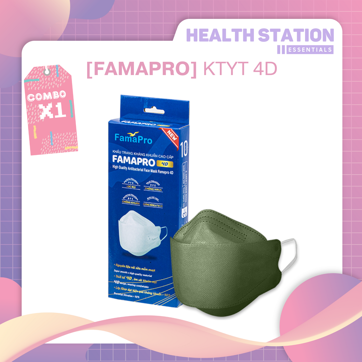 [FAMAPRO - 4D 10 CÁI/ HỘP] Khẩu trang y tế kháng khuẩn cao cấp Famapro 4D đạt tiêu chuẩn KF94