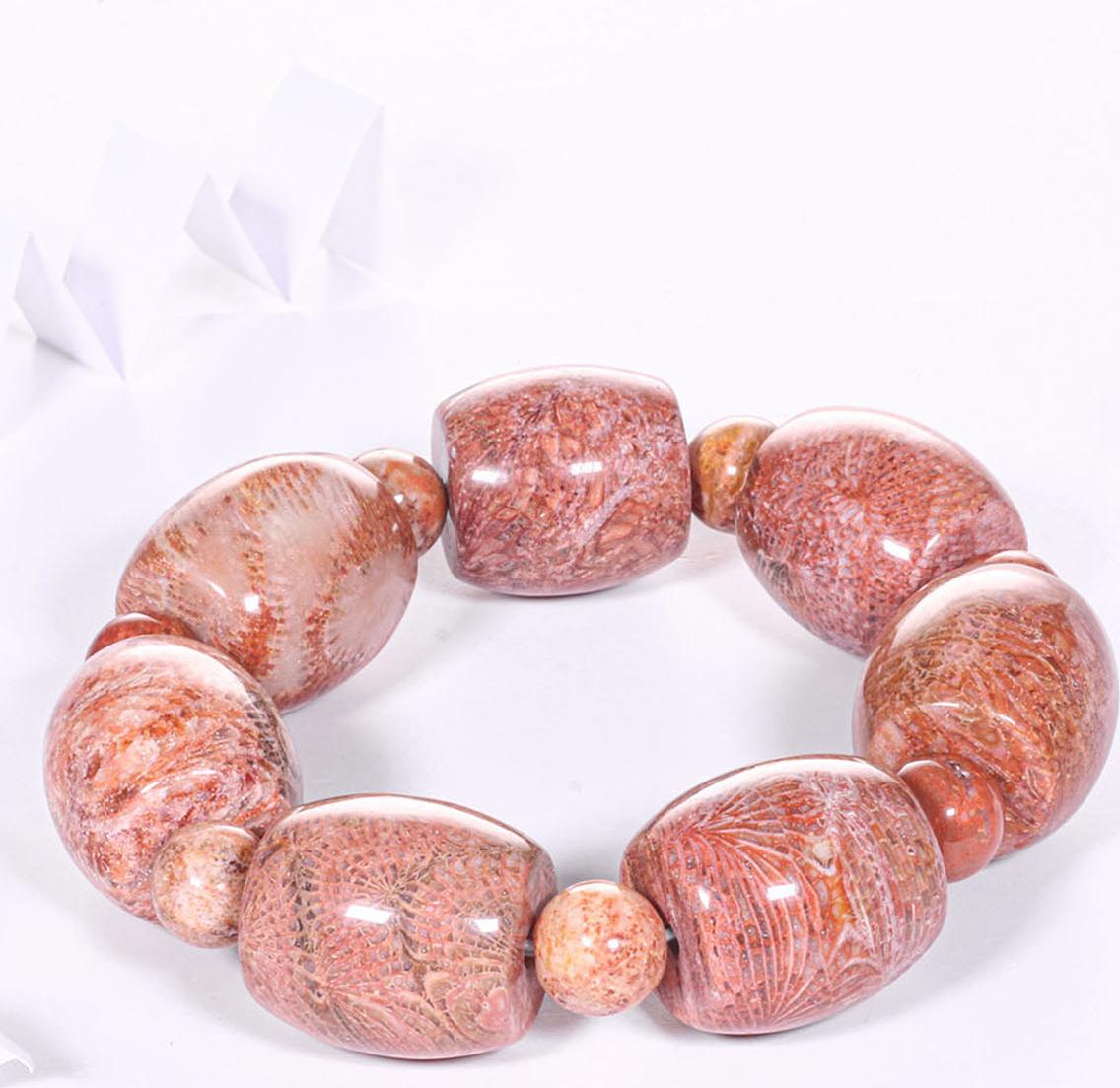 Vòng tay lu thống đá san hô hóa thạch 21x20mm mệnh Hỏa, Thổ - Ngọc Quý Gemstones