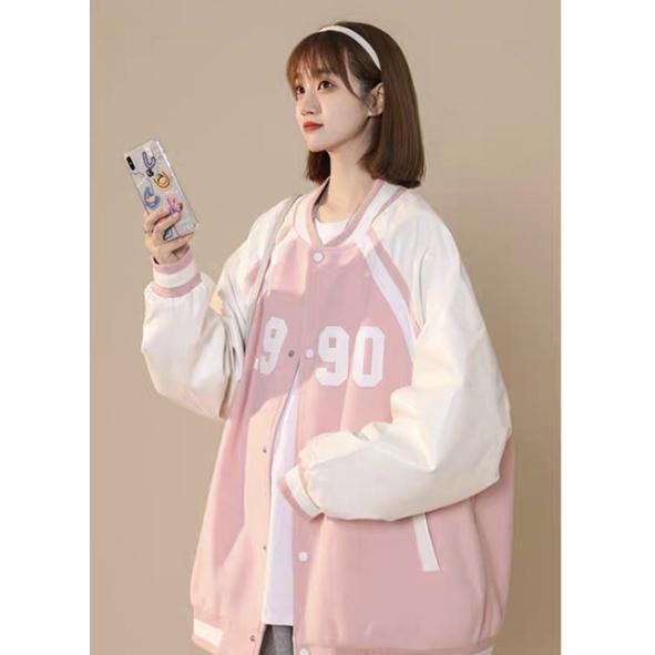 Áo khoác dù bomber cúc bấm không cổ 1990 cho nữ dễ thương hai lớp lót dù áo khoác bomber chất dù hai lớp phong cách Hàn quốc