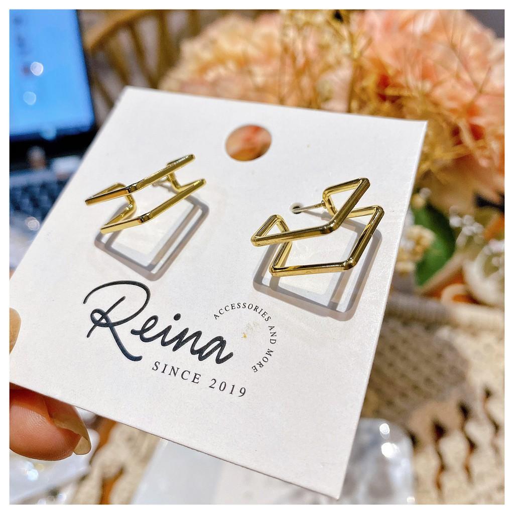 Khuyên tai phong cách hàn quốc thiết kế hình học double V cá tính Reina