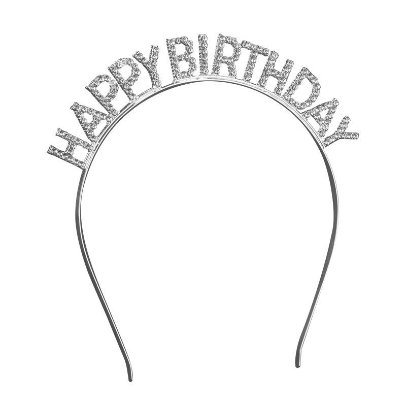 Cài tóc Happy birthday màu bạc đính đá lấp lánh và đáng iu