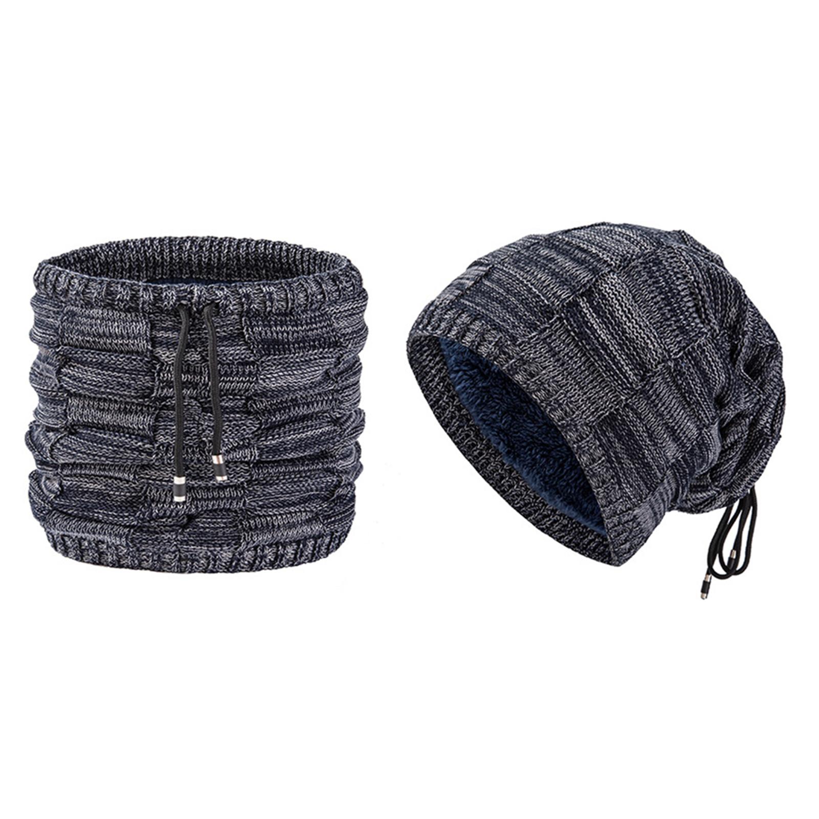 Dual-Purpose Winter Warm Knitted Beanie Hat Neck Warmer Fleece Lined Cap Neck Gaiter for Men and Women Cold Weather Outdoor Sports