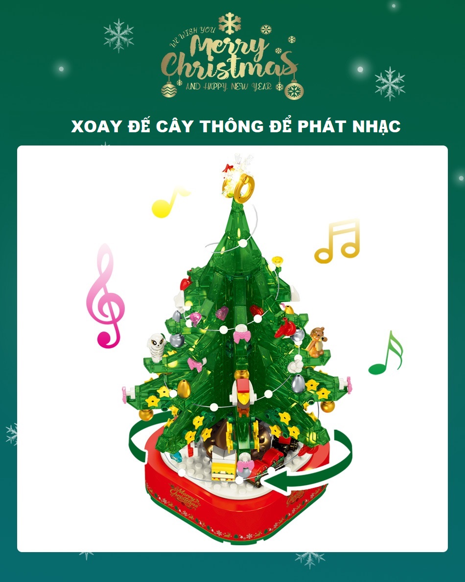 Đồ Chơi Lắp Ráp Xếp Hình Giáng Sinh SEMBO BLOCK Christmas Music Tree – Cây Thông Noel Kèm Đèn và Hộp Phát Nhạc (486 chi tiết)