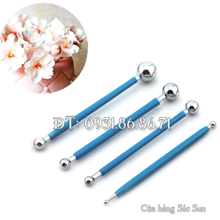 Bộ 4 dụng cụ tạo hình Fondant 2 đầu tròn làm hoa, lá – Mã số 1084