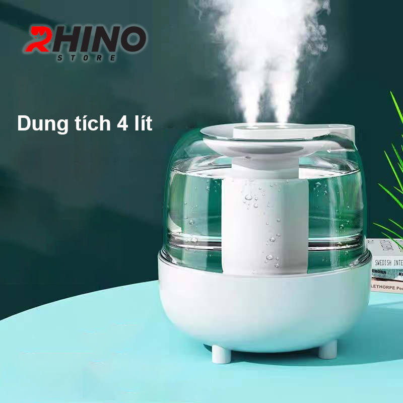Máy phun sương tinh dầu lớn Rhino H804 4000ml tạo ẩm, 2 lõi phun, tích hợp đèn, dung tích lớn - Hàng chính hãng