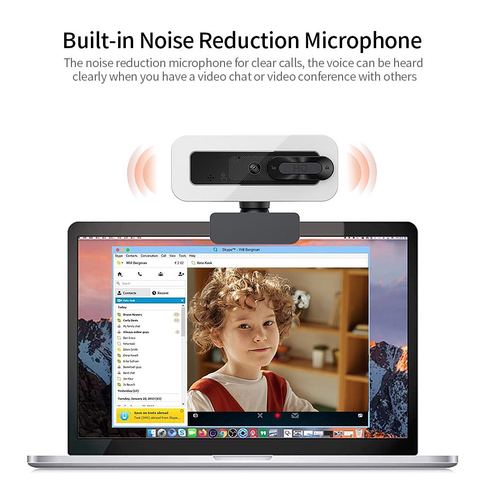 Webcam Máy ảnh Tự động lấy nét 4K qua USB không cần trình điều khiển với Micrô giảm tiếng ồn Nắp che riêng tư cho Trò chuyện video trực tuyến - Đen - 4K