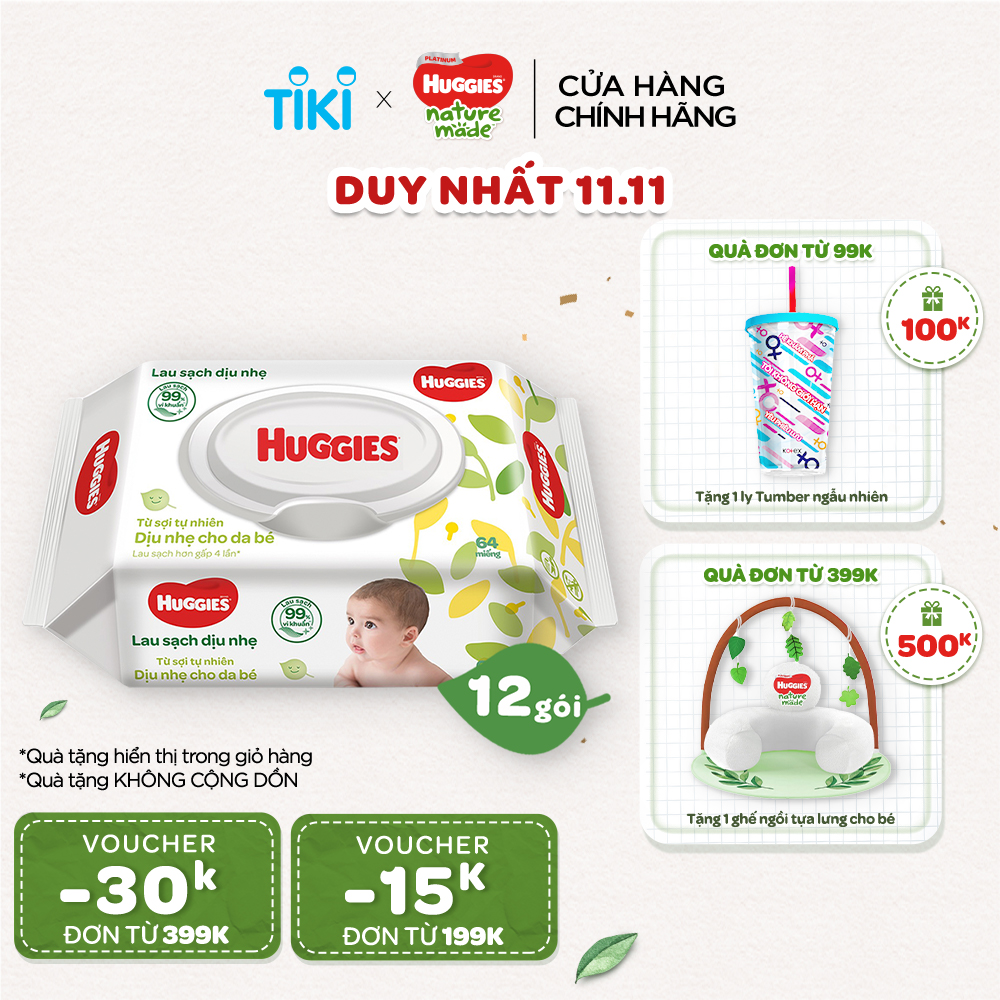 Thùng 12 gói khăn giấy ướt cho trẻ sơ sinh HUGGIES (Gói 64 tờ)