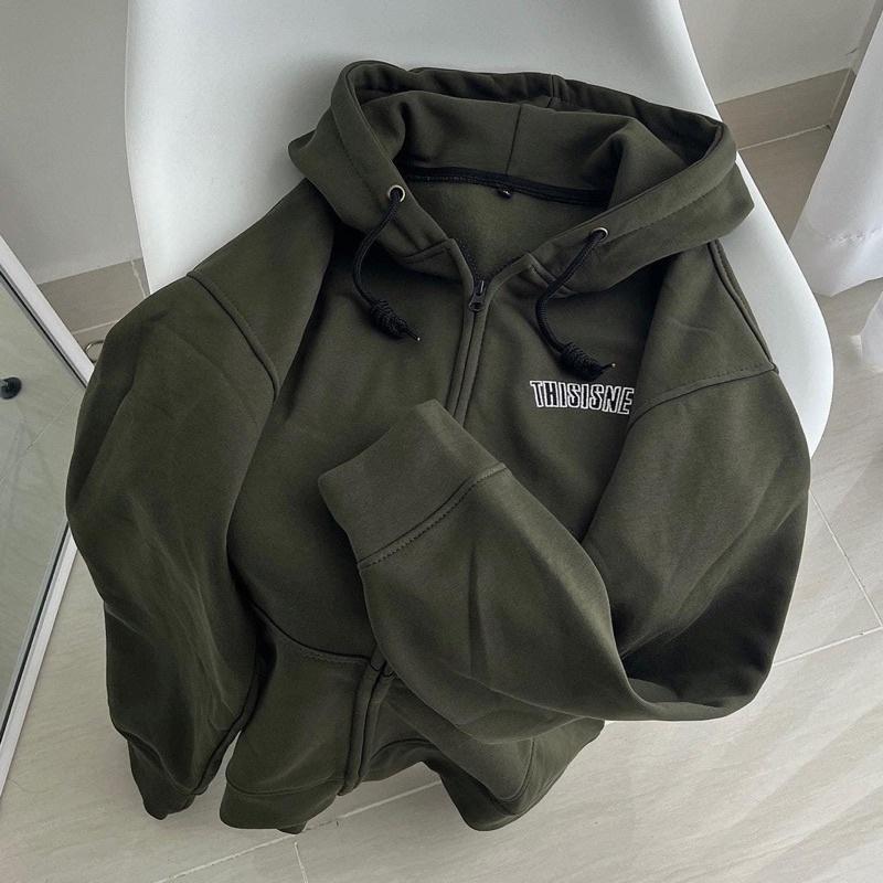 Áo Khoác Form Rộng Xanh Rêu Chữ Thêu Thisneverthat clothes