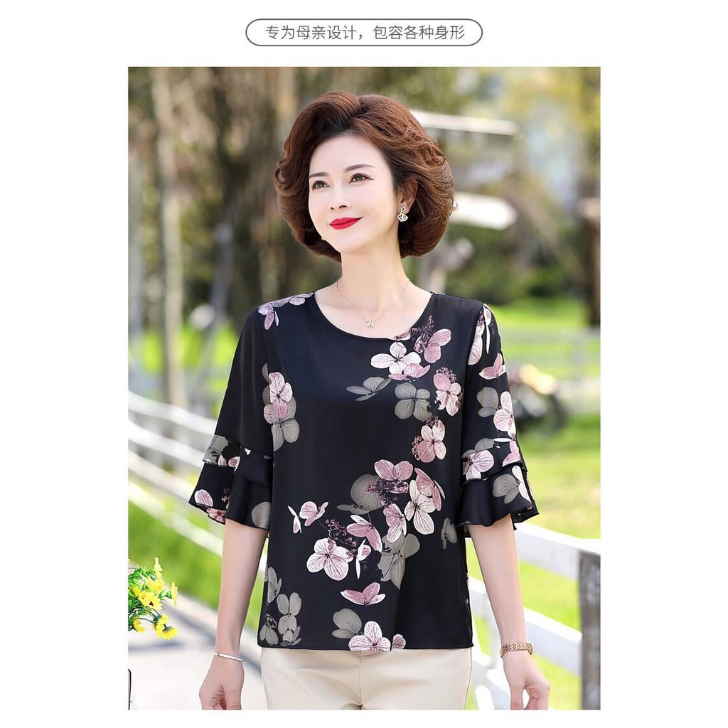 Áo kiểu họa tiết hoa trung niên cao cấp - thời trang trung niên bigadela -n08-621
