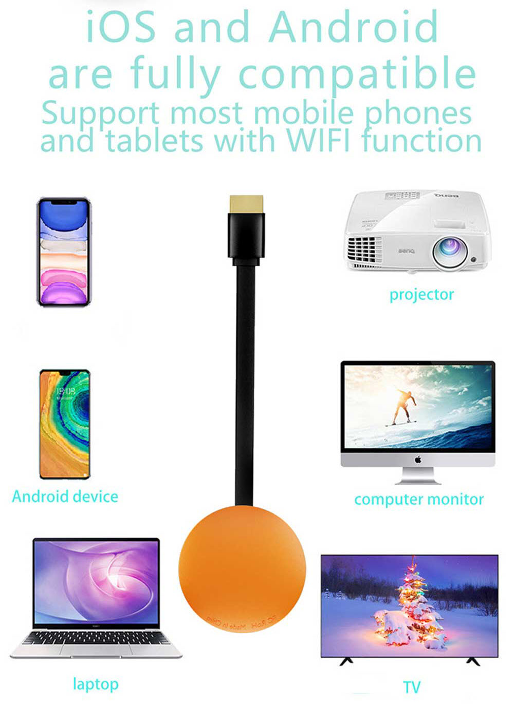 ROGTZ - Bộ Kết Nối Hdmi Không Dây K13 Wireless Display Dongle Phản Chiếu Hình Ảnh Điện Thoại Tương Thích IOS Android Phân Giải Cao 1080P Wifi 2.4Ghz HĐH Ios Linux Android Casting Youtube Netflix Đa Ngôn Ngữ  Nhiều Định Dạng Âm Thanh - Hàng Chính Hãng