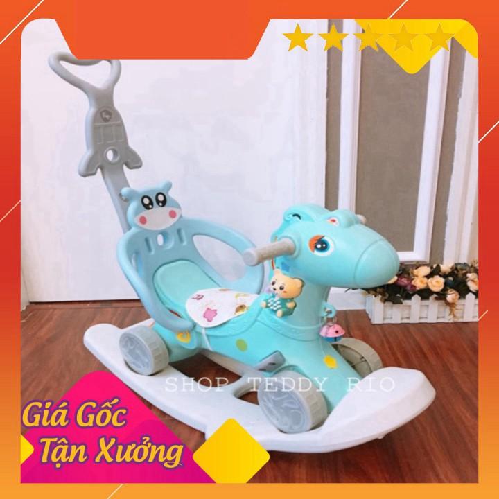 Ngựa bập bênh khiêm chòi chân 3 in 1 có tay đẩy, bánh xe phát sáng, có tựa để tay cho bé - Mẫu mới Shopee