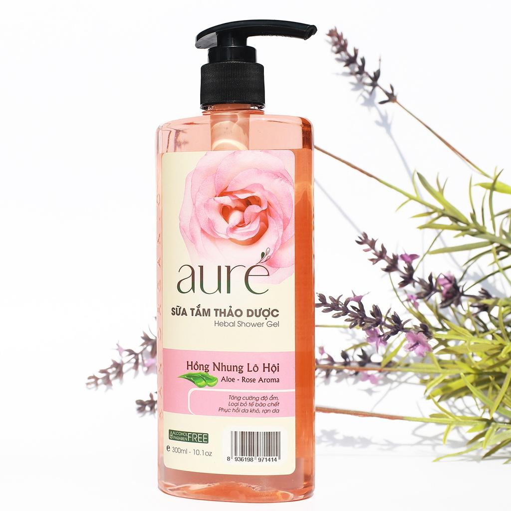 AURÉ, Sữa tắm thảo dược, Hồng nhung Lô hội, Dưỡng ẩm, Phục hồi da khô, Herbal Shower gel Rose &amp; Aloe Vera, Chai 300ml