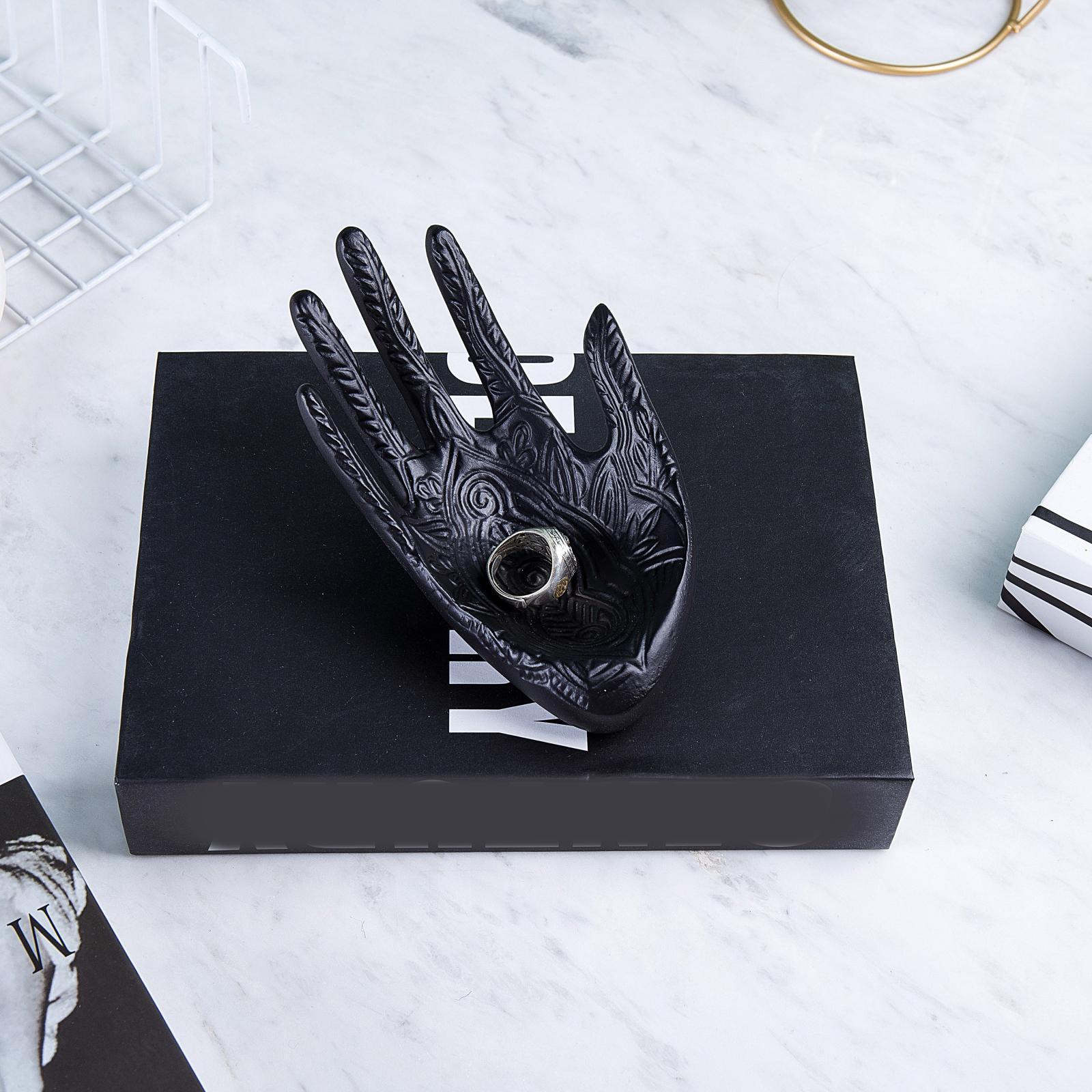 Set of 2 Resin Buddha Hands Jewelry Display Stand Trays Rack Golden Black