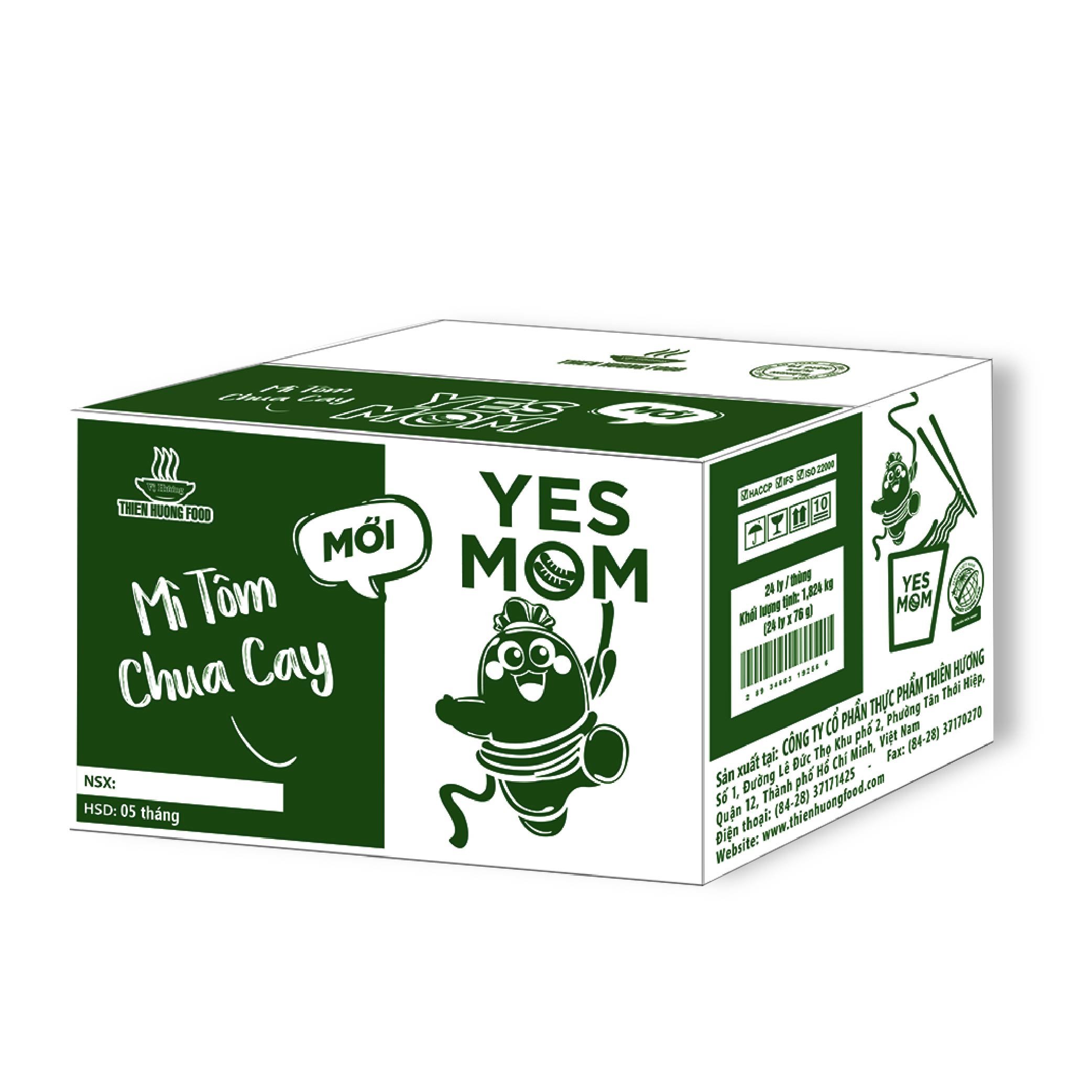 Thùng 24 Ly Mì Tôm Chua Cay Xúc Xích Yes Mom