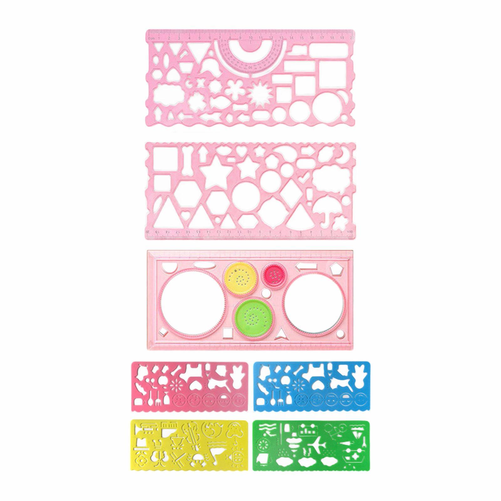 7x Drawing Stencils Set Geometry Rulers for School Office Supplies Designing