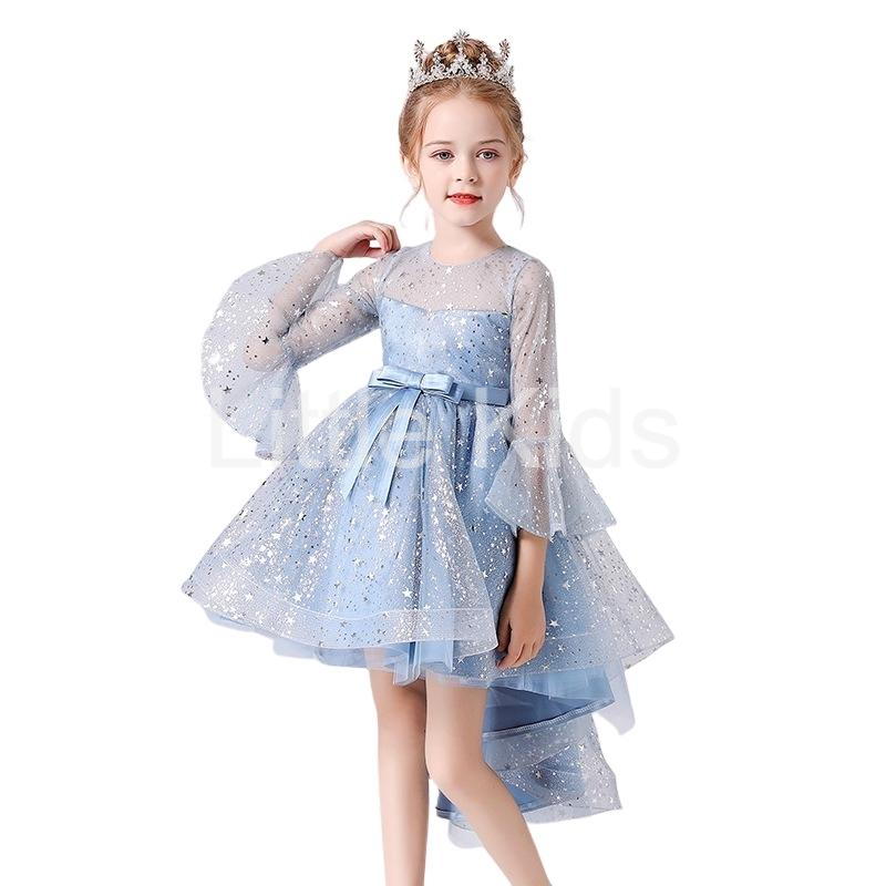 Váy đầm bé gái dễ thương, váy đuôi dài dự tiệc cho bé từ 6-12 tuổi màu xanh dương