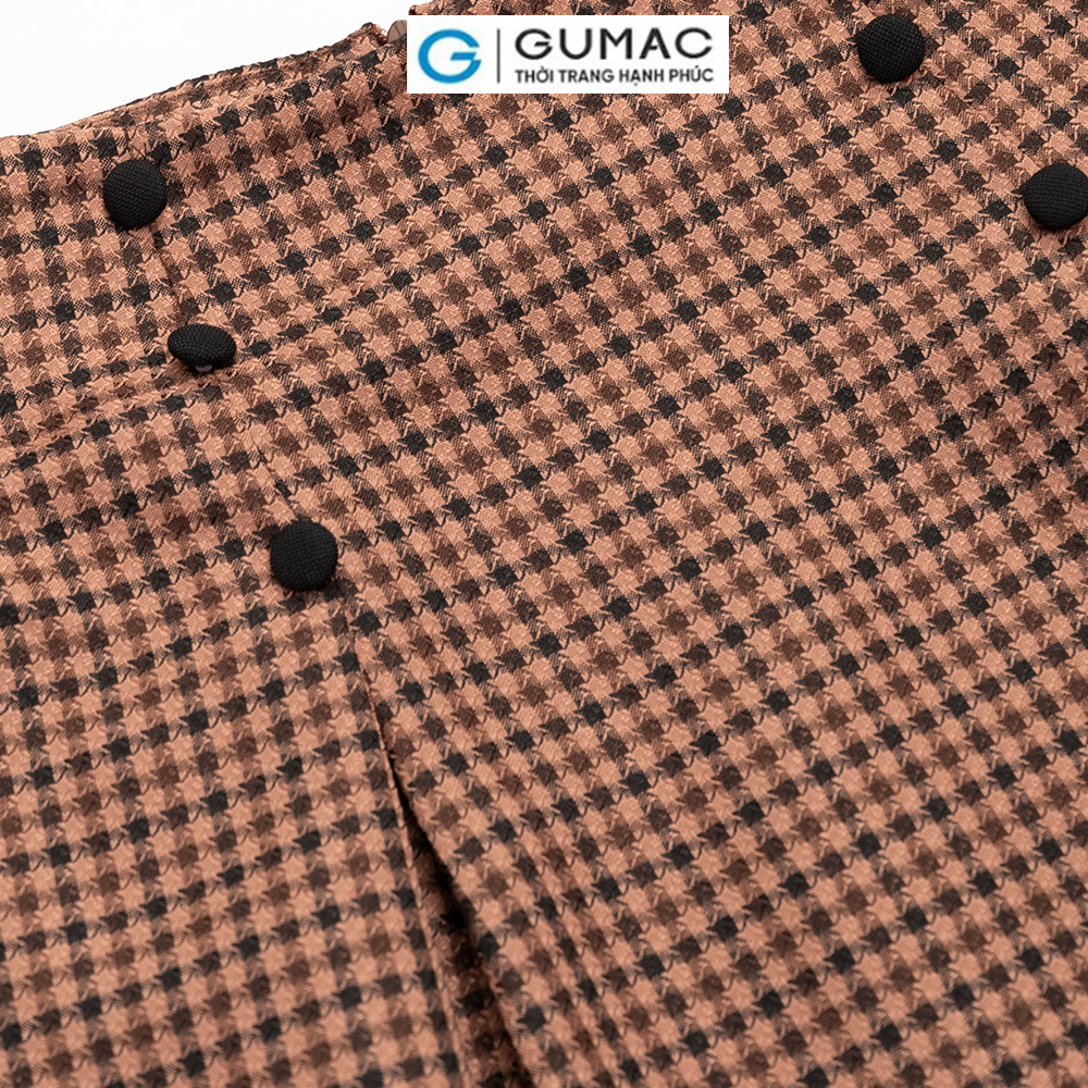 Chân váy GUMAC VC12058 caro xếp ly phối nút
