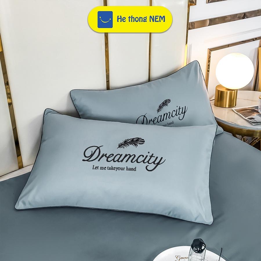 Ga Trải Giường 5 Món Phi Lụa Cotton SERENA Cao Cấp Dream City Vỏ Chăn Grap Drap Trải Phủ Bọc Giường Kèm Gối