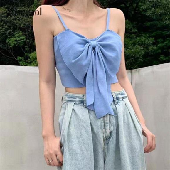 Áo Croptop Hai Dây Đính Nơ Màu Sắc Ngọt Ngào Phong Cách Hàn Quốc coco land - chất cực đẹp- sang chảnh