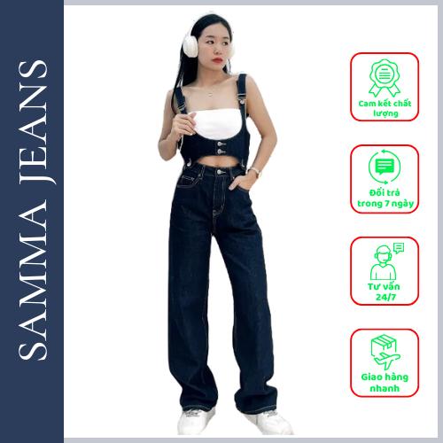 Quần Jean + Áo Yếm Y1_Bộ quần bò nữ + Áo yếm jean siêu đẹp, chất liệu jeans 100% cotton cao cấp | Samma Jeans