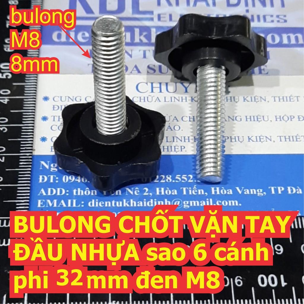 BULONG CHỐT VẶN TAY ĐẦU NHỰA sao 6 cánh phi 32mm đen M8 kde6593