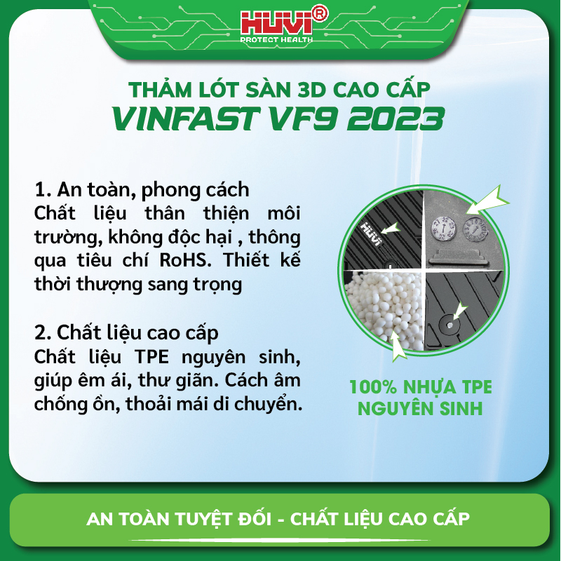 Thảm lót sàn ô tô Vinfast VF9 Huvi nhựa TPE nguyên sinh cao cấp