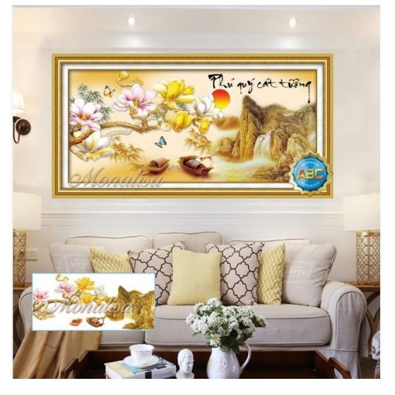 Tranh Đính Đá PHÚ QUÝ CÁT TƯỜNG . Kích Thước: 1m x 50cm