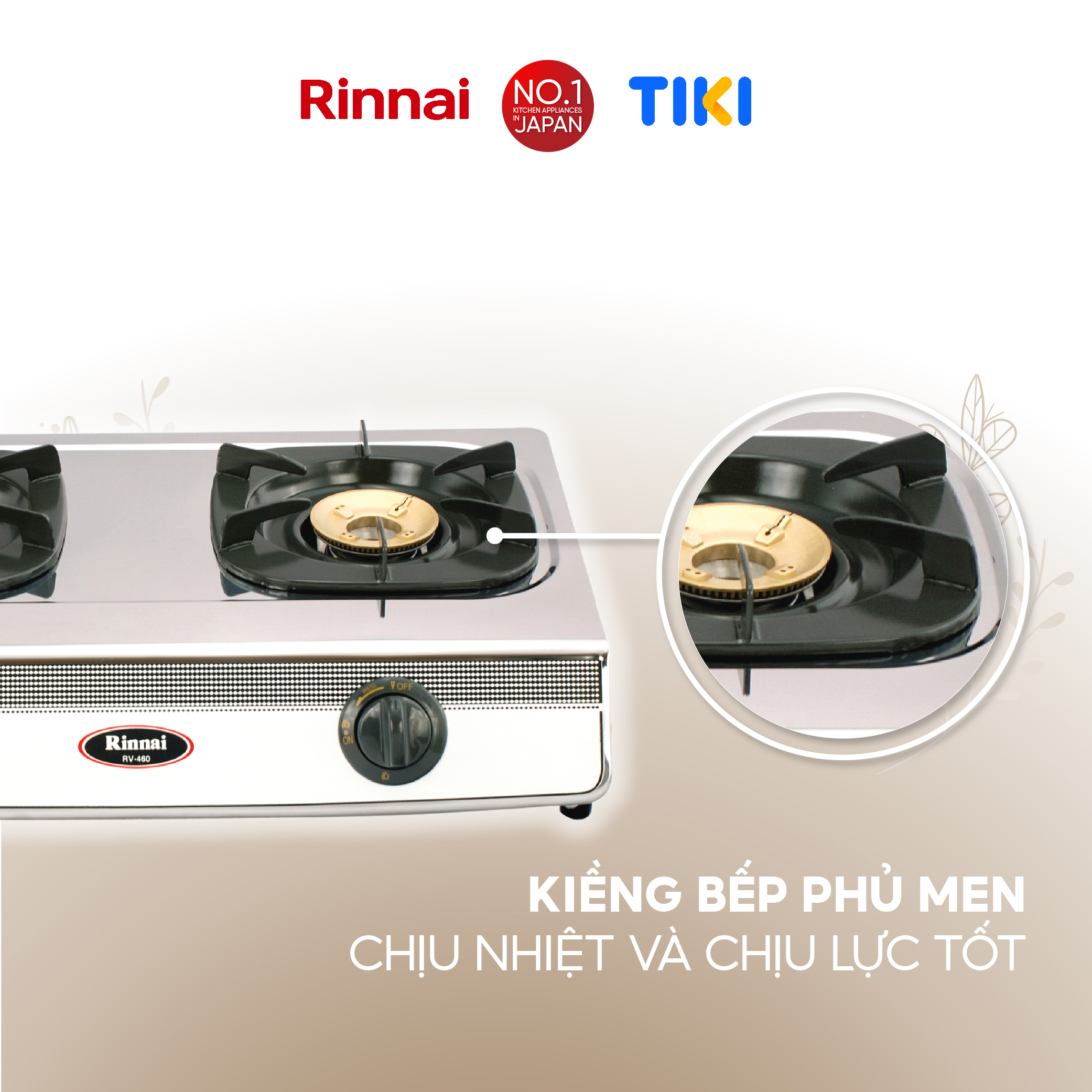 Bếp gas dương Rinnai RV-460(S) mặt bếp inox và kiềng bếp men - Hàng chính hãng.