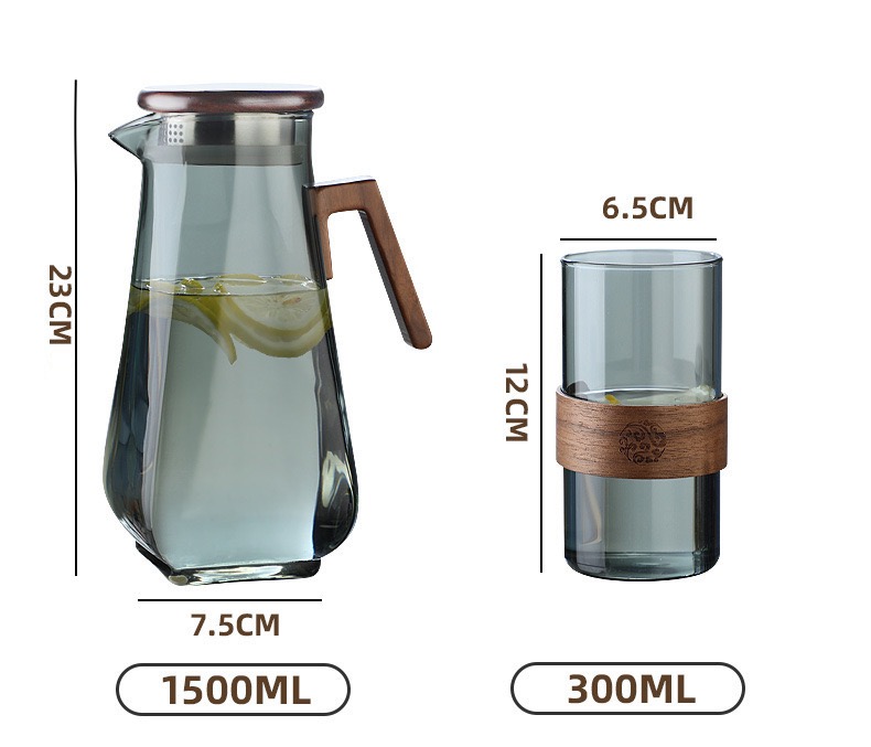 Bình và ly thủy tinh xám dung tích bình 1500ml và ly 300ml (Bình và ly bán riêng)