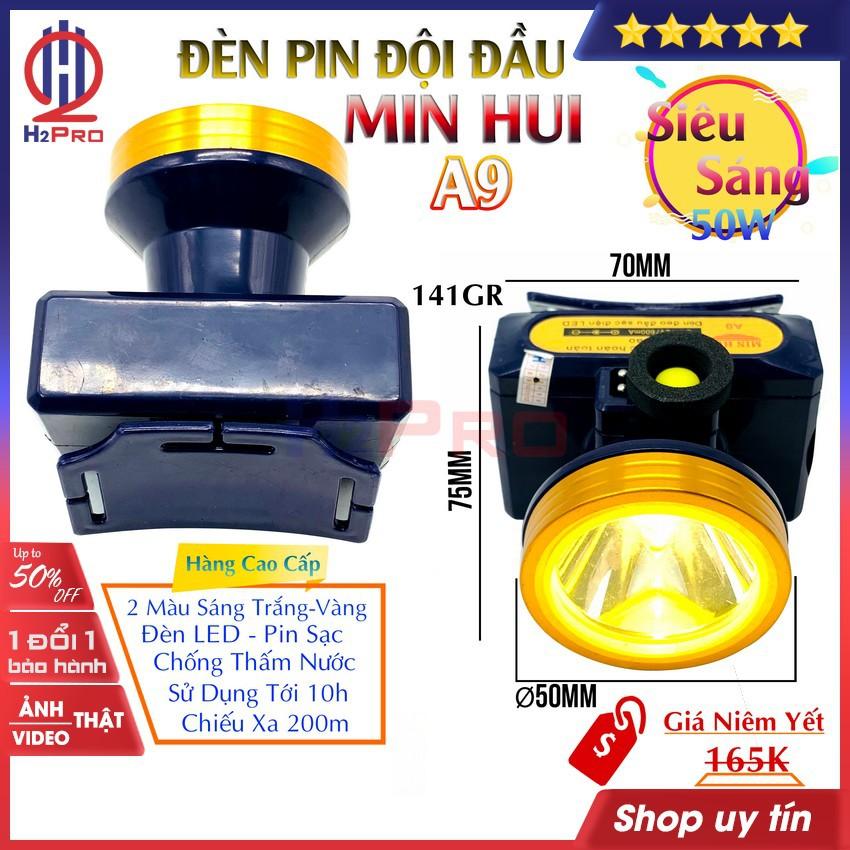Đèn pin đội đầu siêu sáng 50W MIN HUI A9 H2Pro cao cấp LED-pin sạc-10h sử dụng-chiếu xa 200m-chống nước
