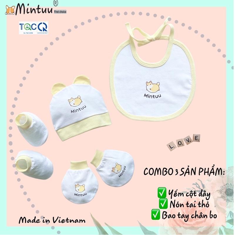 Hình ảnh COMBO nón, yếm, bao tay chân bo sơ sinh thương hiệu Mintuu, chất liệu cotton 4 chiều cao cấp