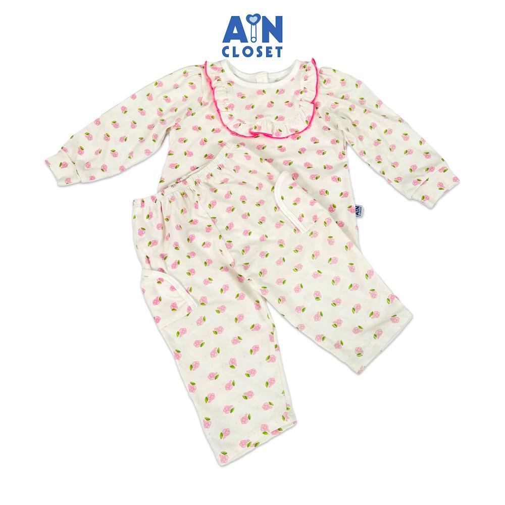 Bộ quần áo Dài bé gái họa tiết Hoa Baby Hồng thun cotton - AICDBGZPXGJN - AIN Closet