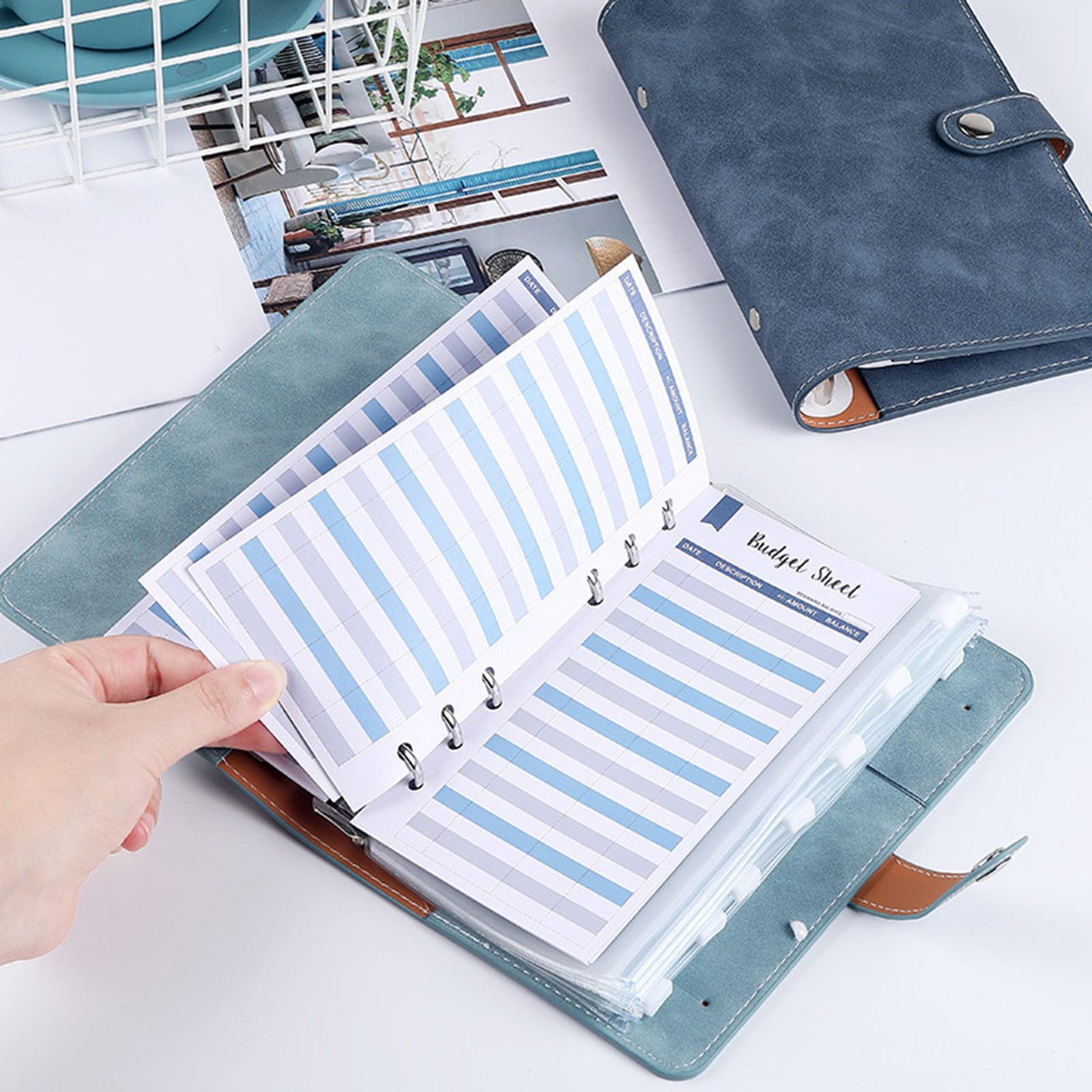 6 Rings A6 Notebook Binder Paper PU Leather Transparent Pockets with Zipper Envelopes